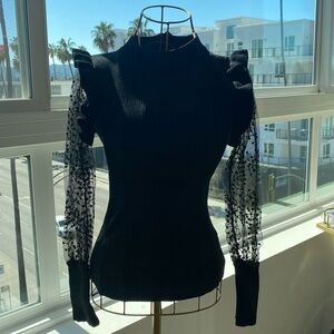 Ribbed Black Mesh Top